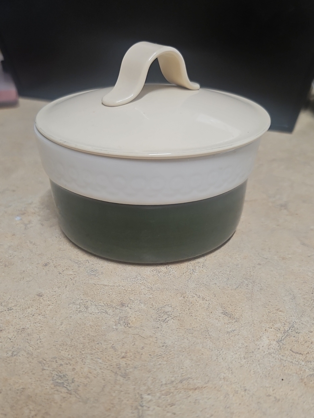 Ceramic Covered Serving Dish in Cream and Dark Green